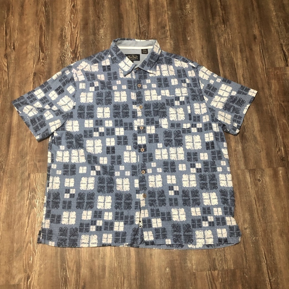 Nat Nast Shirt Men's XL Silk Blue Button Up Tribal Print Luxury Originals